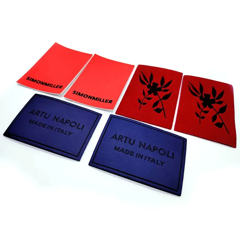 服装用快速缝制皮革标 —— 电压文字压纹蓝色皮革标 - 图片 4